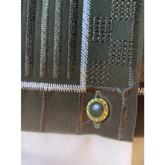 Pronti Collection By Phita Embroidered Button Up Blouse Dark Green Size M - Picture 5 of 10